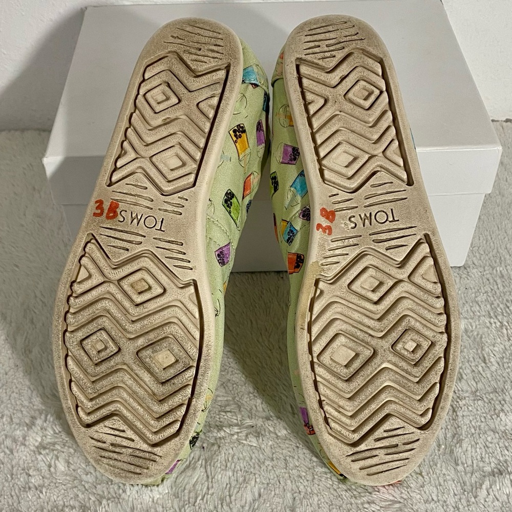Toms Alpargata Green Matcha Boba Tea Printed Slip On Canvas Shoes Women’s Size 9 - Picture 8 of 10